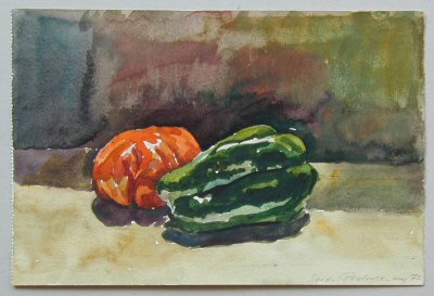 Grn peber og tomat Rom 1972. Akvarel